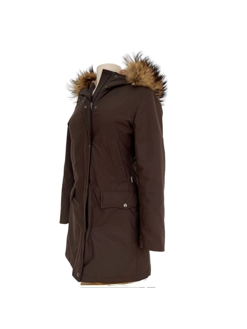 Burberry London Babthorpe jacket Maroon brown fur hood plaid Authentic Small